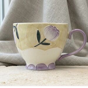 Oversized Tulip Coffee Mug, 16 oz Jumbo Ceramic Tea Cup, Hand-Painted Floral